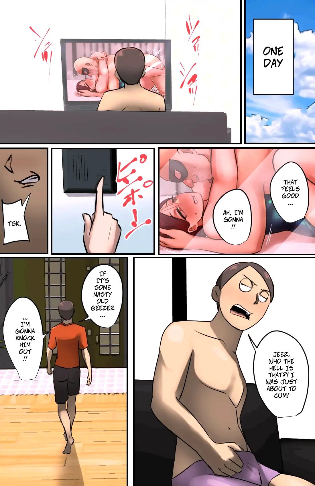 [Chotto B-Sen] A Saleswoman Interrupted Me While I Was Jerking-Off — Genkan o Aketara Iru Kanyuu Oba-san [Colorized] 3
